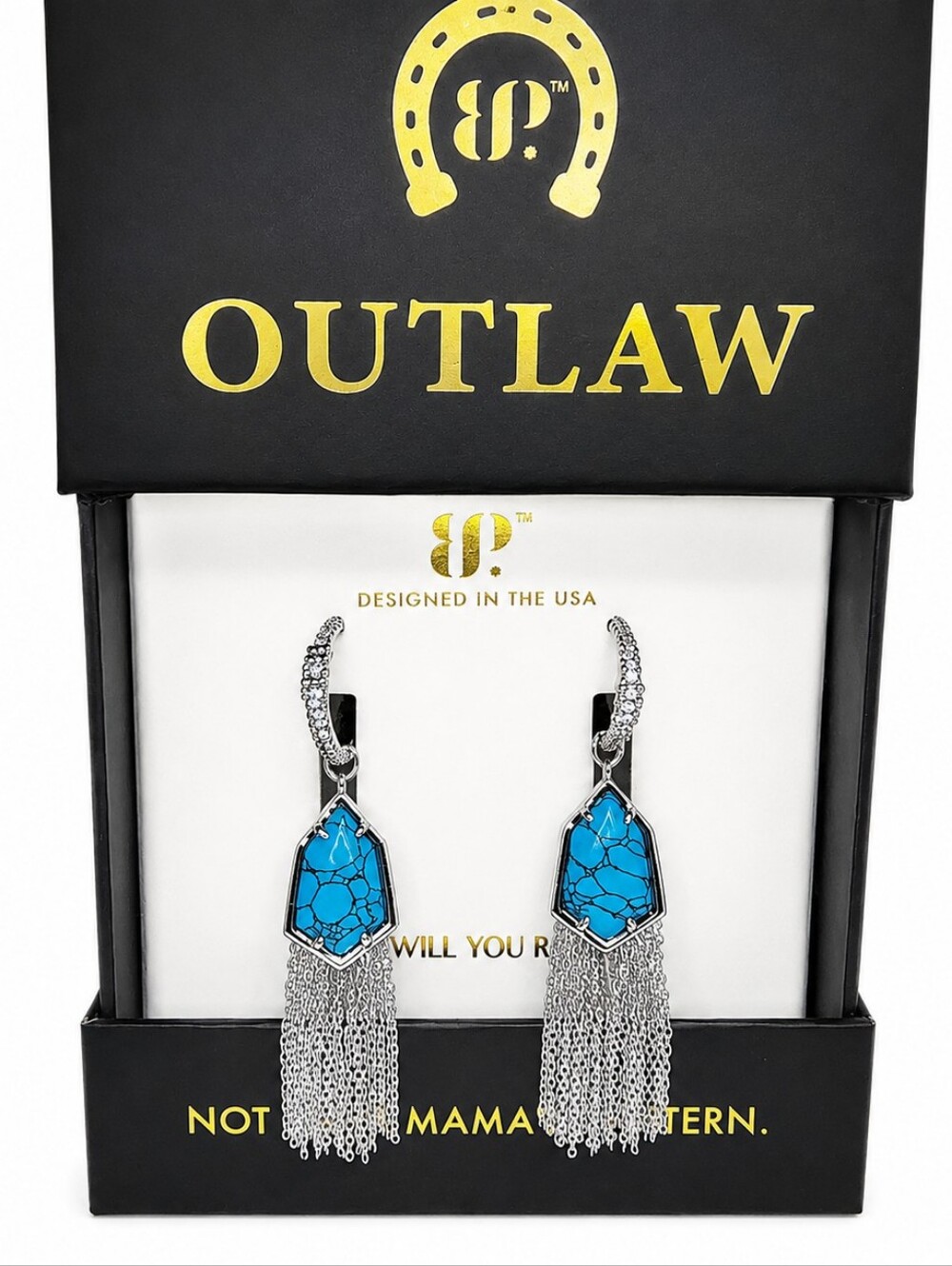 Bomb Party Outlaw "Bulletproof Belle" Tassel Earrings NWT Turquoise Magnesite